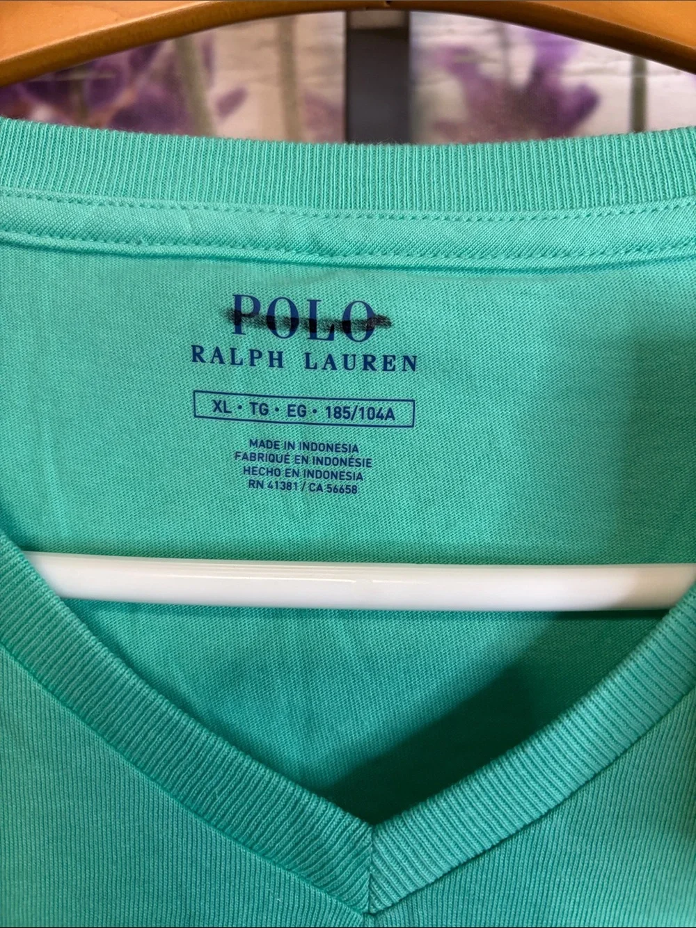 Polo by Ralph Lauren Men's V-Neck Tee in Aqua Green NWT Size XL